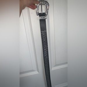 Black silver rhinestone buckle belt